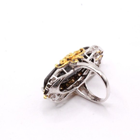 Sterling Silver Black Elongated CZ QVC Two Tone Statement Cocktail Ring - Picture 8 of 9